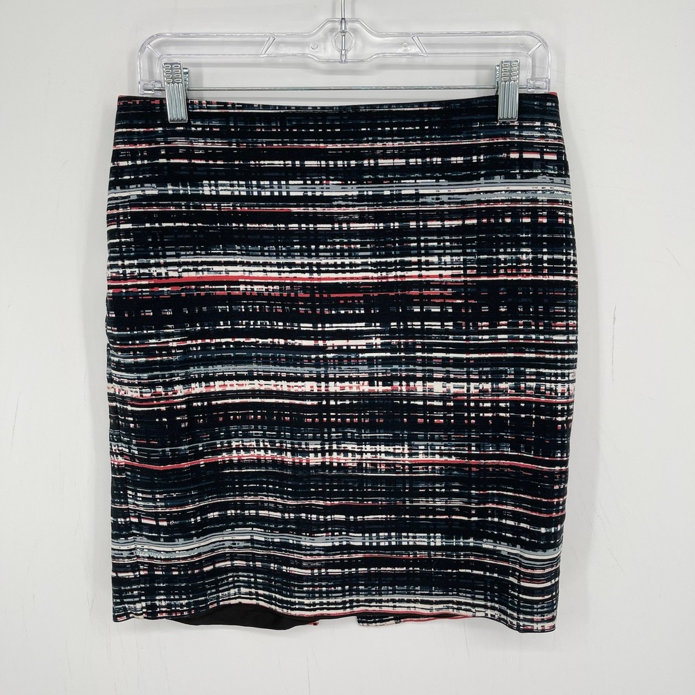 Ann Taylor Women's Black Multicolor Abstract Stripe Pencil Skirt Size 6P